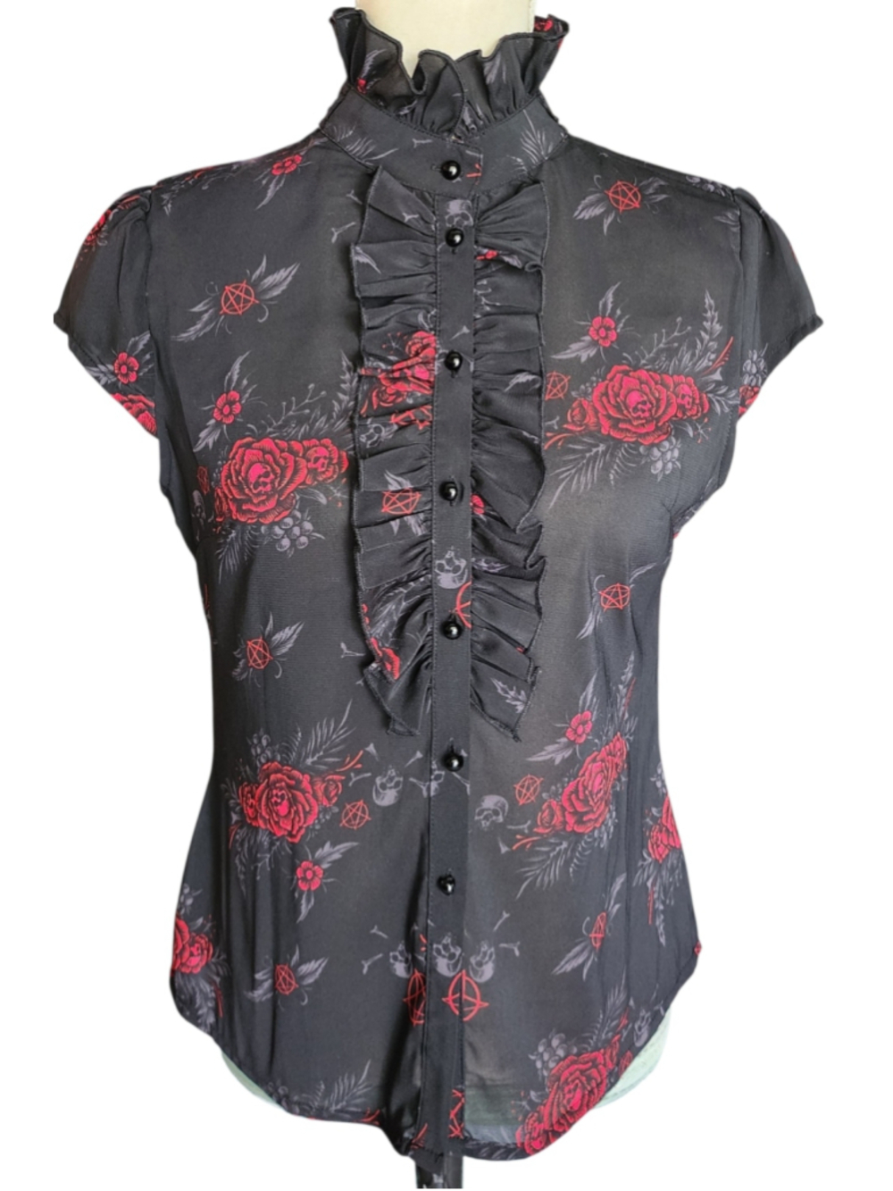 Killstar We Are The Weirdos Gothic Beatrice Blouse S Black Red Skull Pentagram